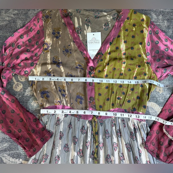 Sacred Threads Bohemian Floral Long Sleeve midi Dress - Picture 5 of 6